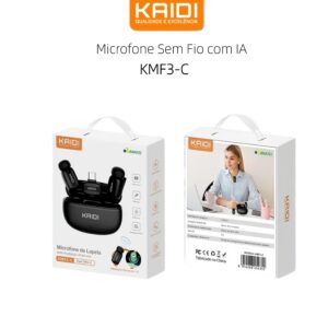 Microfone Lapela Sem Fio com Mudança de Voz por Inteligência Artificial KMF3